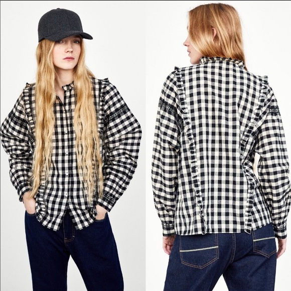 NWT Zara Checked Frilled Top - Picture 1 of 8